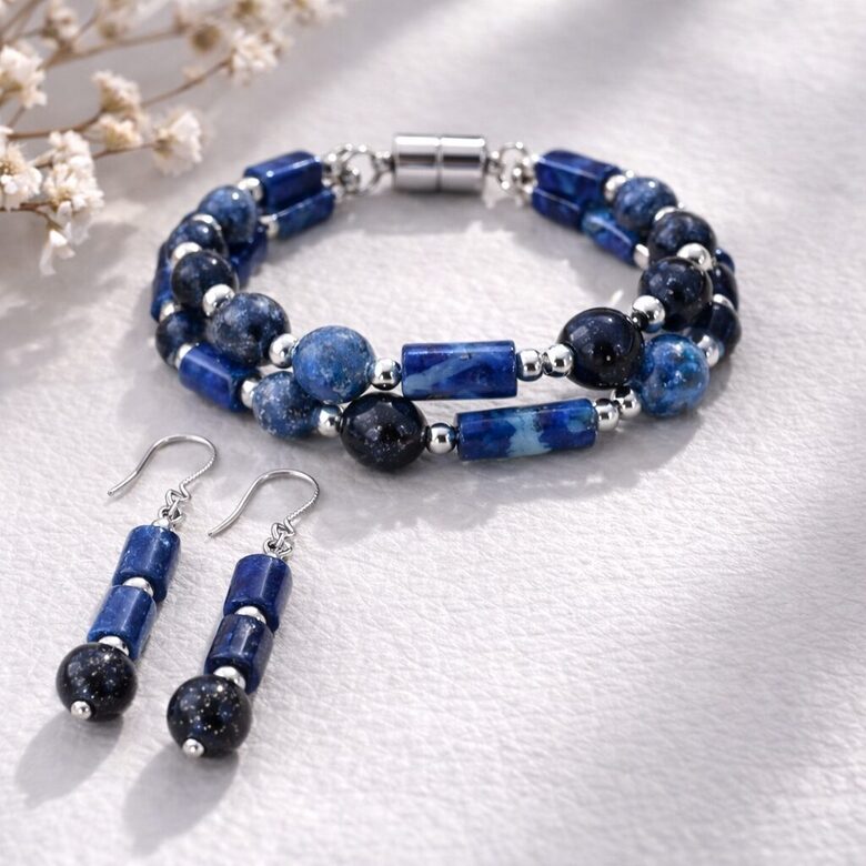 Dabīgo pērļu auskari + rokassprādze "Pāva Elegance"